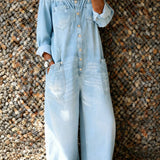 Noa | Combinaison en denim avec décolleté bardot