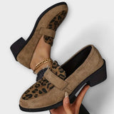 Anne | Mocassin léopard en daim taupe