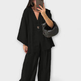 Jacqueline - Duo Top et Pantalon Décontracté à Col V
