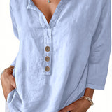 Harper™ - Blouse décontractée à col en V avec boutons