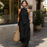 Véronique | Robe maxi noire à volants