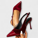Kathleen - Talons Stiletto Slingback en Velours à Patches
