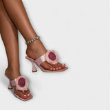 Régine | Sandales à talon fleur en satin
