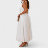 Lydia - Robe Mi-Longue Noire à Dos Nu avec Détail à la Taille