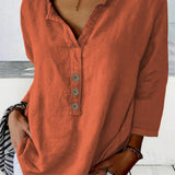 Harper™ - Blouse décontractée à col en V avec boutons