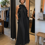 Véronique | Robe maxi noire à volants