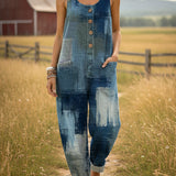 Salopette en denim décontractée pour femmes avec impression artistique déchirée