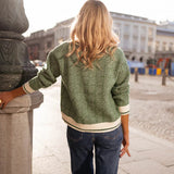 EMILIA | THE GREEN V-NECK SWEATER WITH FOLDED COLLAR