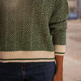 EMILIA | THE GREEN V-NECK SWEATER WITH FOLDED COLLAR