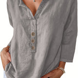 Harper™ - Blouse décontractée à col en V avec boutons