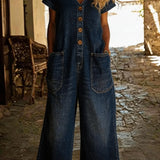 Denise | Salopette en denim avec décolleté en V et manches courtes