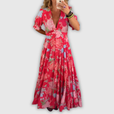 Ghislaine | Robe longue fleurie décolleté V