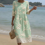 Gabi - Robe midi avec motif de plantes et de fleurs