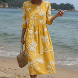Iara - Robe midi avec motif de plantes et de fleurs