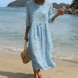 Natália - Robe midi à col rond et motif floral