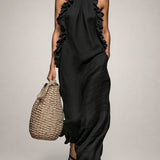 Véronique | Robe maxi noire à volants