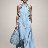 Véronique | Robe maxi noire à volants