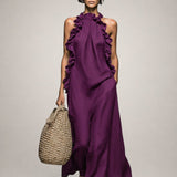Véronique | Robe maxi noire à volants