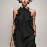 Véronique | Robe maxi noire à volants
