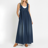 Bernadette | Robe salopette longue en denim