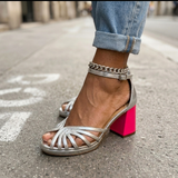 Brigitte | Sandales dorées à talon rose