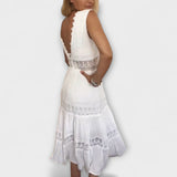 Ninfea Robe Midi Boho Sans Manches avec Détails en Dentelle