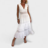Ninfea Robe Midi Boho Sans Manches avec Détails en Dentelle