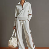 Sweat-shirt à demi-zip gris et blanc inspiré vintage avec pantalon ample