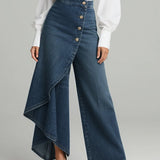 Jeans large taille haute pour femmes avec coupe décontractée