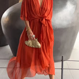 Monica | Flowing Chiffon V-Neck Dress