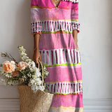 Patricia | Robe longue rose à rayures